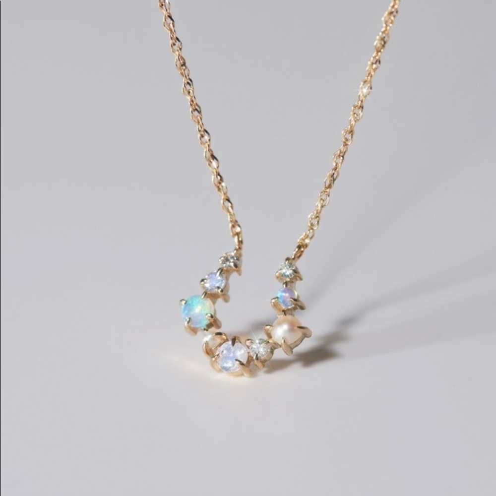 Leith Clark x Catbird NYC 14K gold Horseshoe Necklace w/diamonds & opals